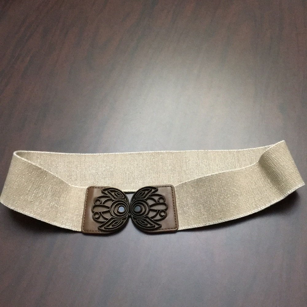 Shimmery stretchy belt with design in the front